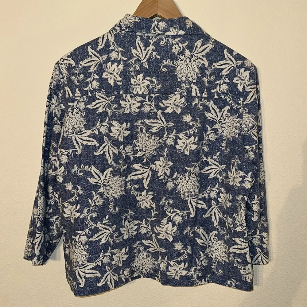 COLDWATER CREEK Linen Blend Floral Snap Front Shacket/Blouse Top Size M - Picture 6 of 7